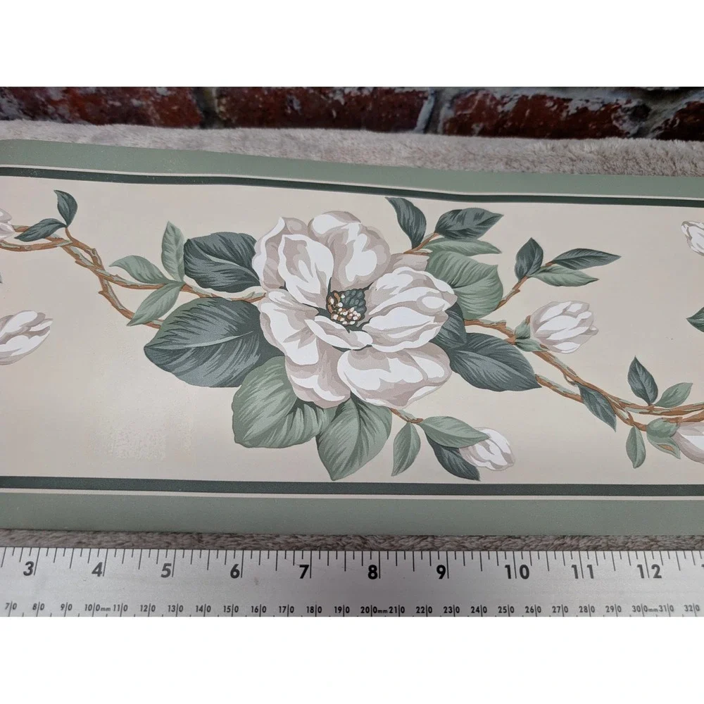 Sunworthy Magnolia Floral Wallpaper‎ Border Sage Green Cream 109209 5 Yards